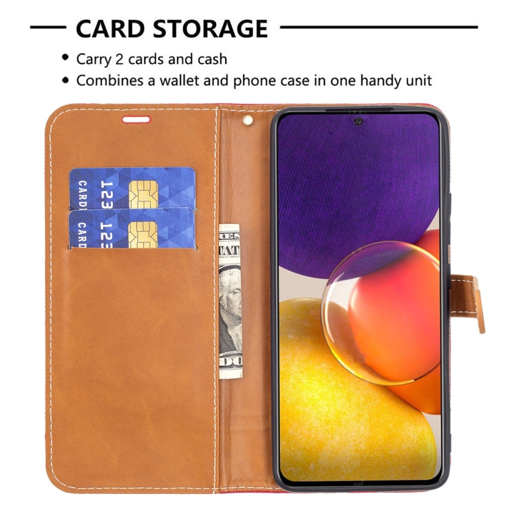 For Samsung Galaxy A82 5G Color Matching Denim Texture Horizontal Flip Leather Case with Holder & Card Slots & Wallet & Lanyard