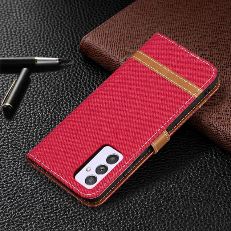 For Samsung Galaxy A82 5G Color Matching Denim Texture Horizontal Flip Leather Case with Holder & Card Slots & Wallet & Lanyard