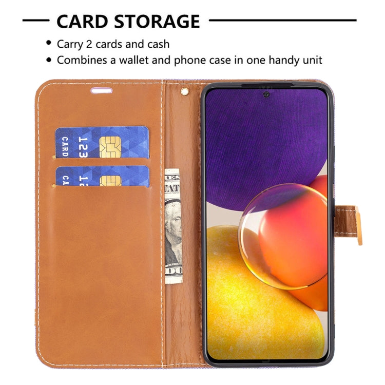 For Samsung Galaxy A82 5G Color Matching Denim Texture Horizontal Flip Leather Case with Holder & Card Slots & Wallet & Lanyard