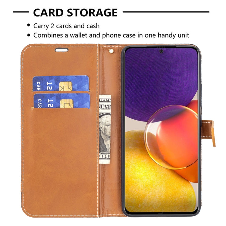 For Samsung Galaxy A82 5G Color Matching Denim Texture Horizontal Flip Leather Case with Holder & Card Slots & Wallet & Lanyard