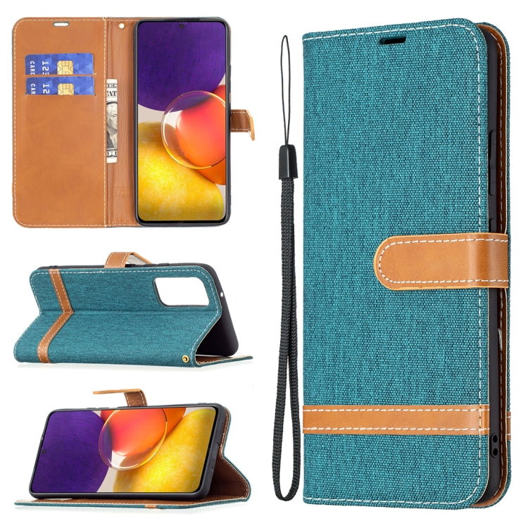 For Samsung Galaxy A82 5G Color Matching Denim Texture Horizontal Flip Leather Case with Holder & Card Slots & Wallet & Lanyard
