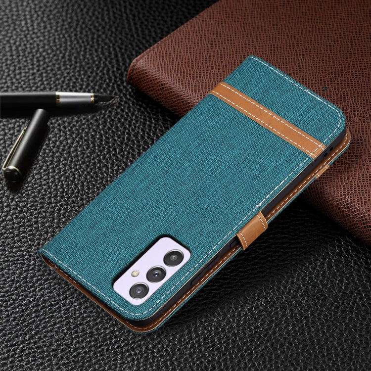 For Samsung Galaxy A82 5G Color Matching Denim Texture Horizontal Flip Leather Case with Holder & Card Slots & Wallet & Lanyard