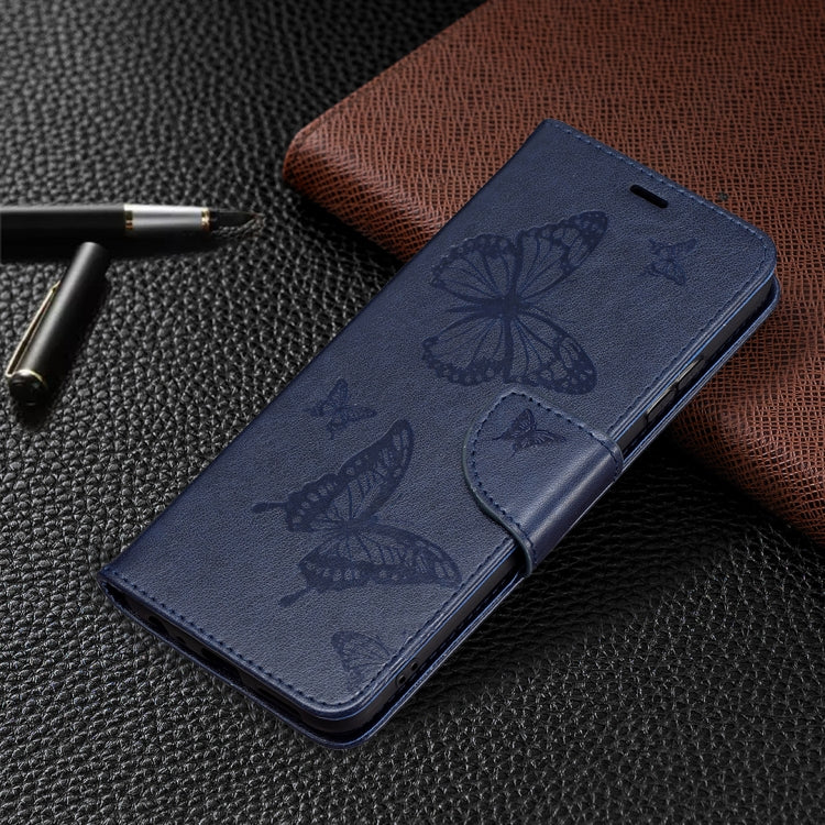 For Samsung Galaxy A22 5G Embossing Two Butterflies Pattern Horizontal Flip PU Leather Case with Holder & Card Slot & Wallet & Lanyard