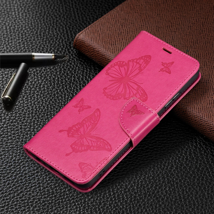 For Samsung Galaxy A22 5G Embossing Two Butterflies Pattern Horizontal Flip PU Leather Case with Holder & Card Slot & Wallet & Lanyard