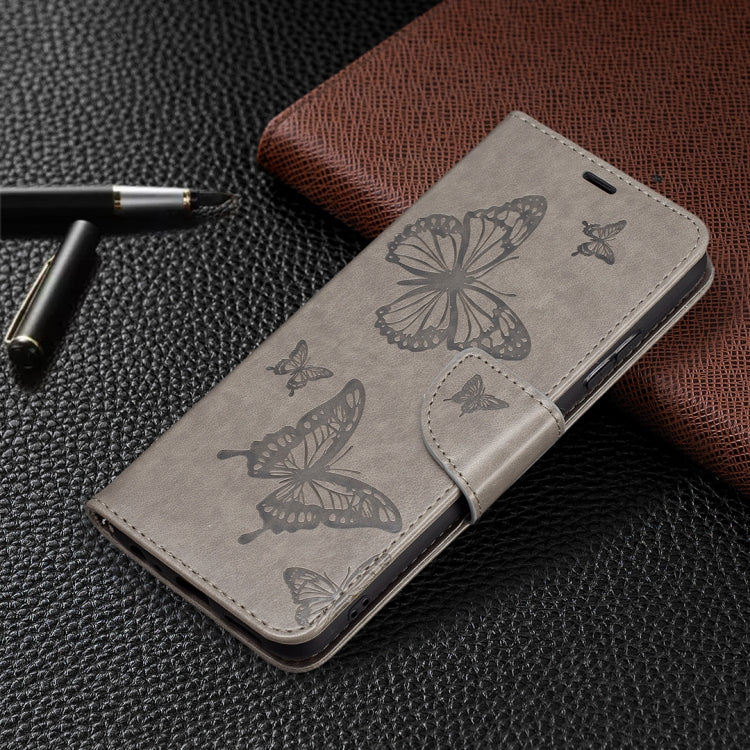 For Samsung Galaxy A22 5G Embossing Two Butterflies Pattern Horizontal Flip PU Leather Case with Holder & Card Slot & Wallet & Lanyard