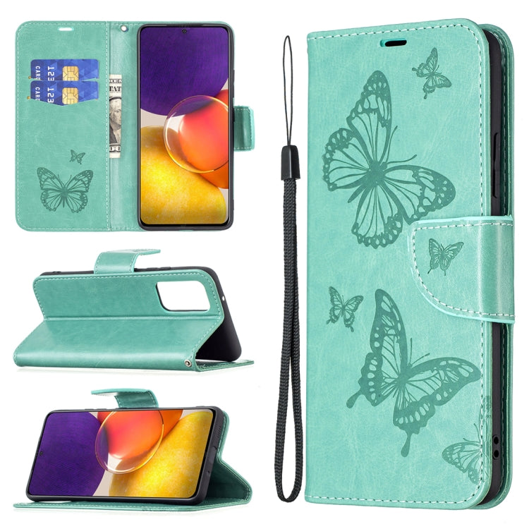 For Samsung Galaxy A82 5G Embossing Two Butterflies Pattern Horizontal Flip PU Leather Case with Holder & Card Slot & Wallet & Lanyard