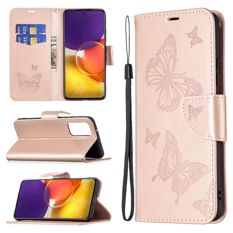 For Samsung Galaxy A82 5G Embossing Two Butterflies Pattern Horizontal Flip PU Leather Case with Holder & Card Slot & Wallet & Lanyard