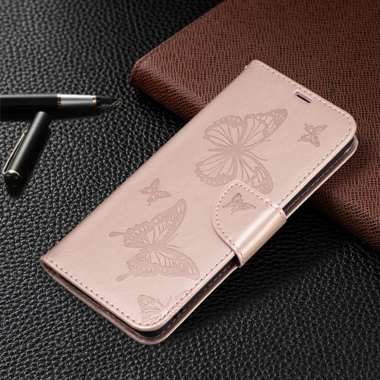 For Samsung Galaxy A82 5G Embossing Two Butterflies Pattern Horizontal Flip PU Leather Case with Holder & Card Slot & Wallet & Lanyard