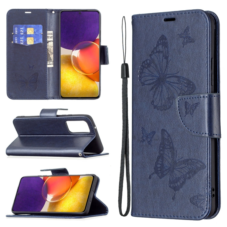 For Samsung Galaxy A82 5G Embossing Two Butterflies Pattern Horizontal Flip PU Leather Case with Holder & Card Slot & Wallet & Lanyard