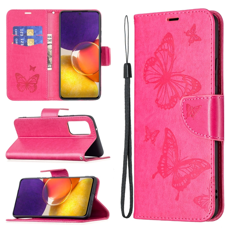 For Samsung Galaxy A82 5G Embossing Two Butterflies Pattern Horizontal Flip PU Leather Case with Holder & Card Slot & Wallet & Lanyard
