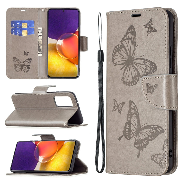 For Samsung Galaxy A82 5G Embossing Two Butterflies Pattern Horizontal Flip PU Leather Case with Holder & Card Slot & Wallet & Lanyard