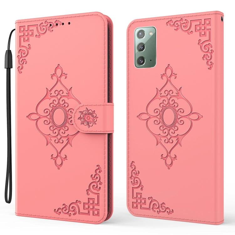 For Samsung Galaxy Note20 4G / 5G Embossed Fortune Flower Pattern Horizontal Flip Leather Case with Holder & Card Slot & Wallet & Lanyard
