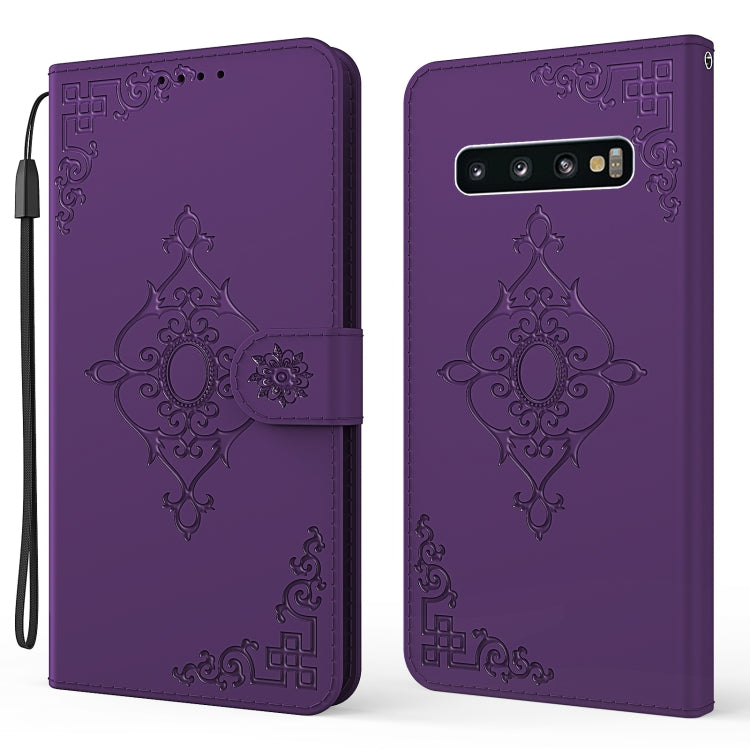 For Samsung Galaxy S10+ Embossed Fortune Flower Pattern Horizontal Flip Leather Case with Holder & Card Slot & Wallet & Lanyard