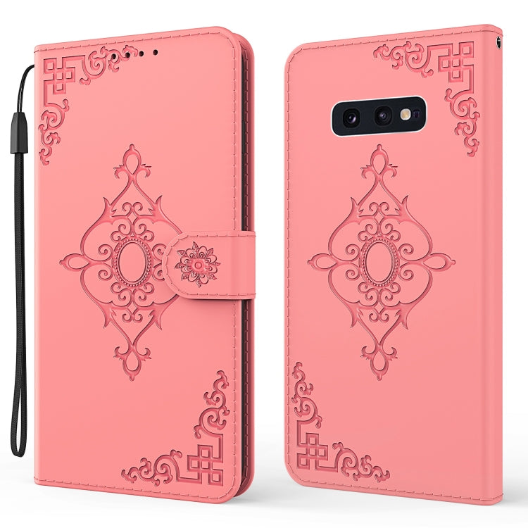 For Samsung Galaxy S10e Embossed Fortune Flower Pattern Horizontal Flip Leather Case with Holder & Card Slot & Wallet & Lanyard