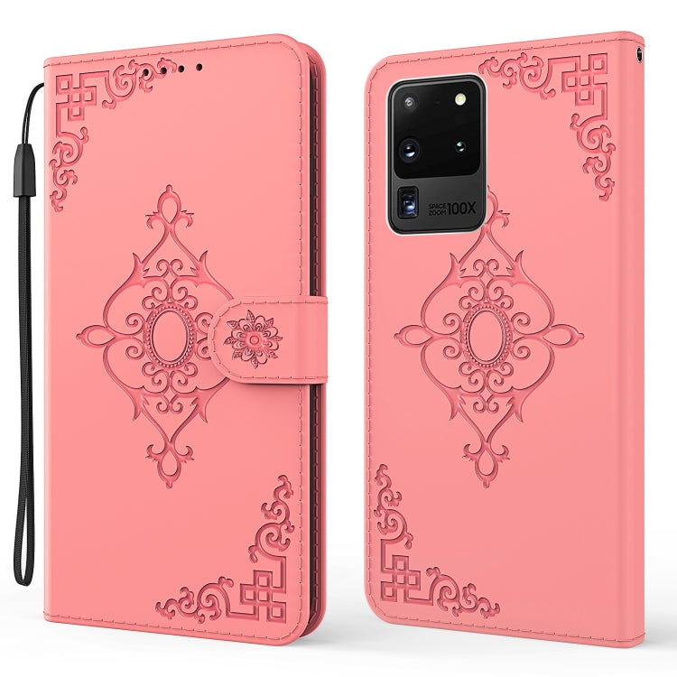 For Samsung Galaxy S20 Ultra Embossed Fortune Flower Pattern Horizontal Flip Leather Case with Holder & Card Slot & Wallet & Lanyard