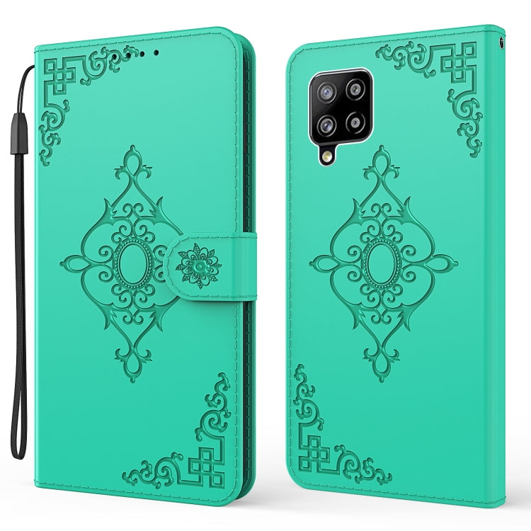 For Samsung Galaxy A42 5G Embossed Fortune Flower Pattern Horizontal Flip Leather Case with Holder & Card Slot & Wallet & Lanyard