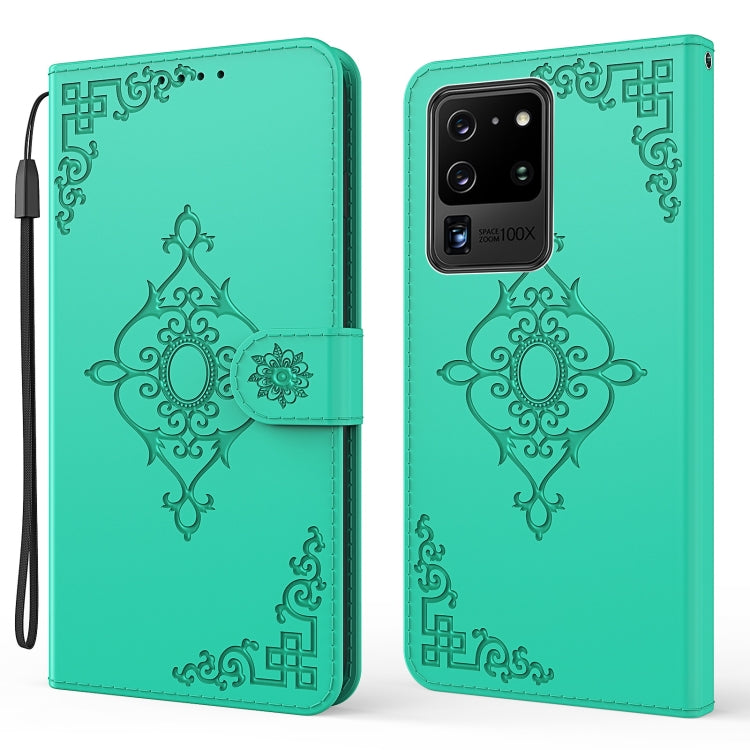 For Samsung Galaxy S21 Ultra 5G Embossed Fortune Flower Pattern Horizontal Flip Leather Case with Holder & Card Slot & Wallet & Lanyard