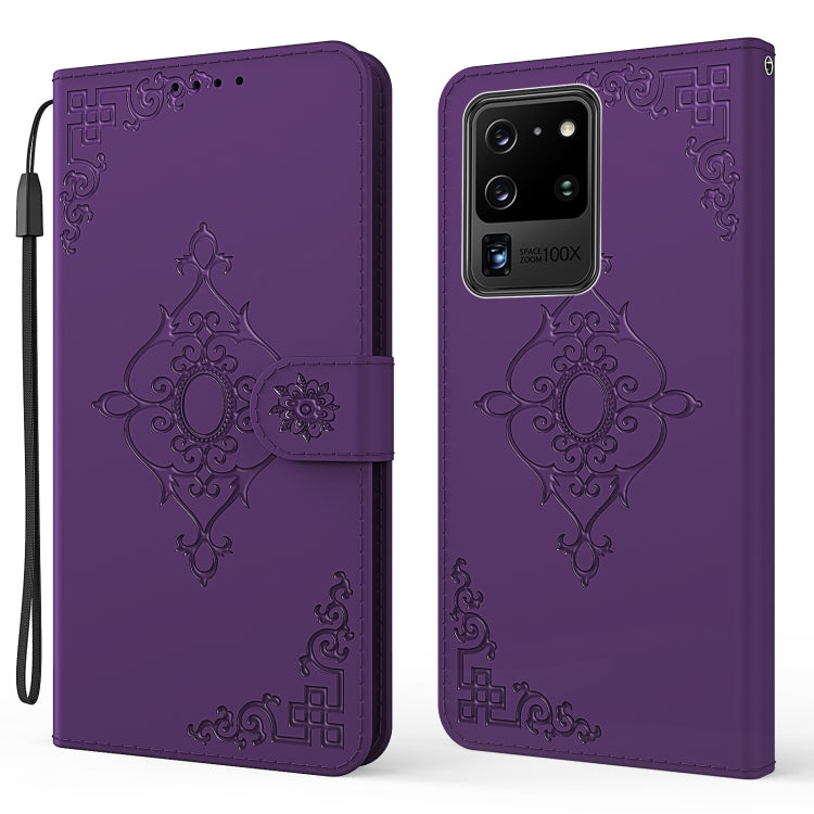 For Samsung Galaxy S21 Ultra 5G Embossed Fortune Flower Pattern Horizontal Flip Leather Case with Holder & Card Slot & Wallet & Lanyard