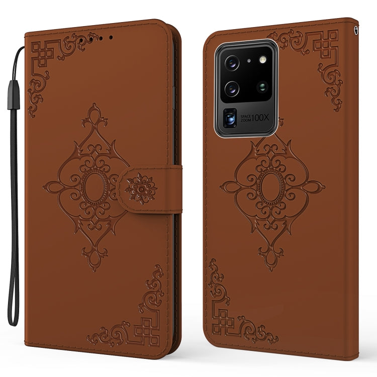 For Samsung Galaxy S21 Ultra 5G Embossed Fortune Flower Pattern Horizontal Flip Leather Case with Holder & Card Slot & Wallet & Lanyard