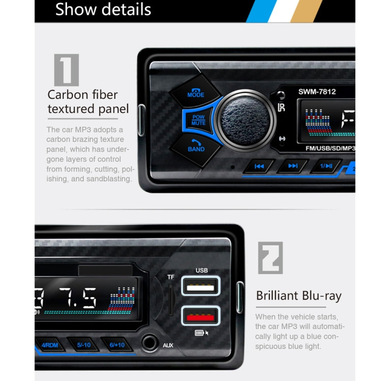 SWM-7812 Universal Car MP3 Player, Support FM & Bluetooth & TF Card with Remote Control