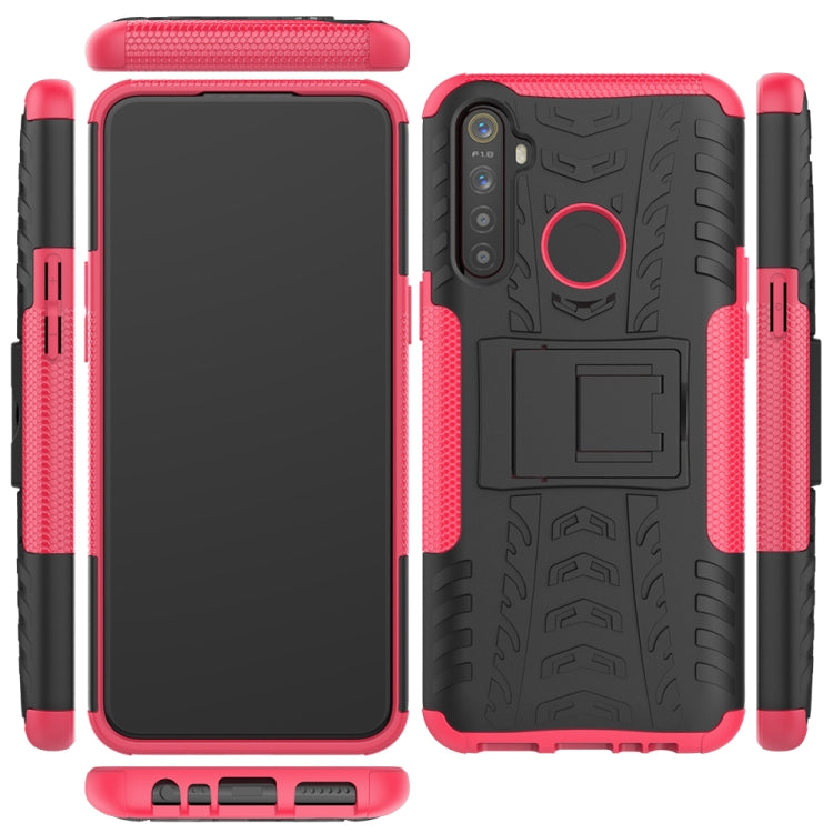 For OPPO Realme 5 Tire Texture TPU + PC Shockproof Case with Holder