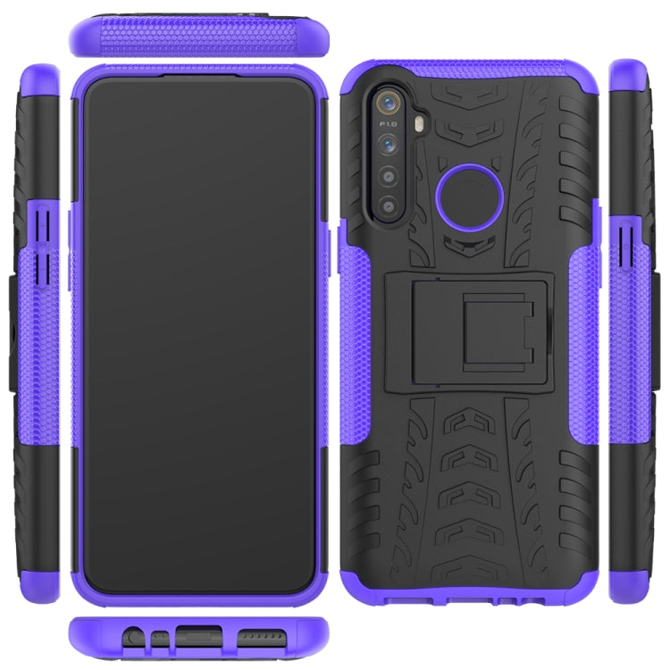 For OPPO Realme 5 Tire Texture TPU + PC Shockproof Case with Holder