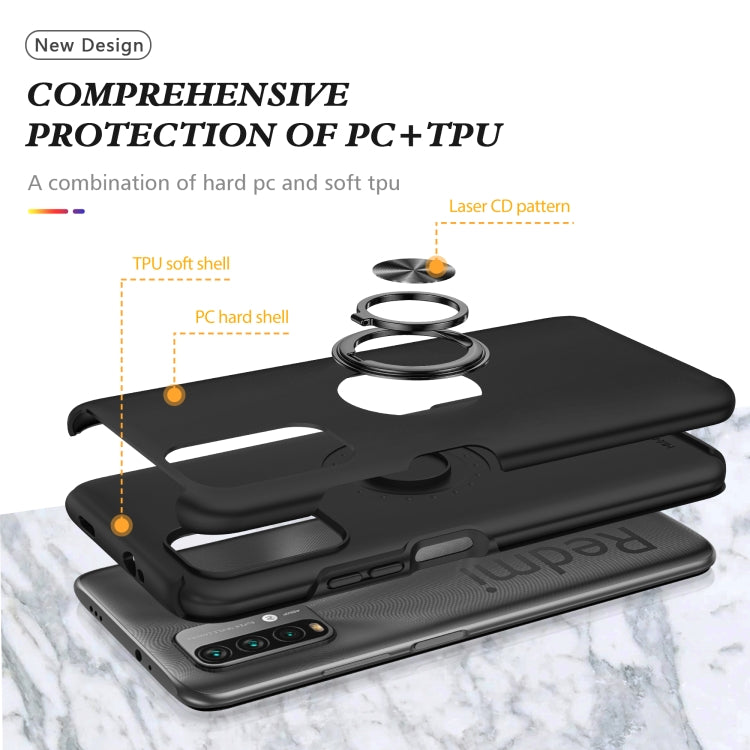 For Xiaomi Redmi Note9 4G PC + TPU Shockproof Magnetic Protective Case with Invisible Ring Holder