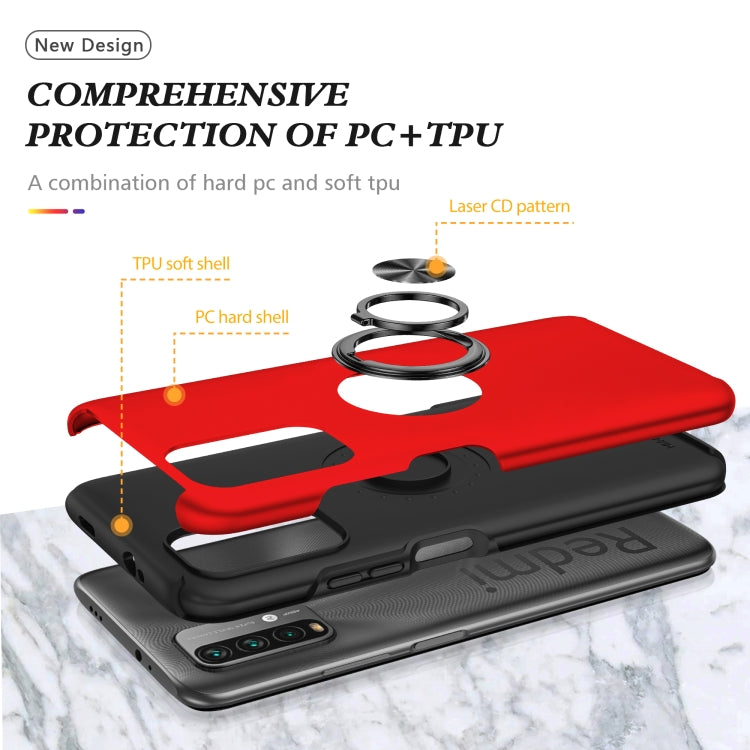 For Xiaomi Redmi Note9 4G PC + TPU Shockproof Magnetic Protective Case with Invisible Ring Holder