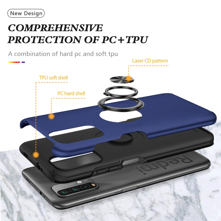 For Xiaomi Redmi Note9 4G PC + TPU Shockproof Magnetic Protective Case with Invisible Ring Holder