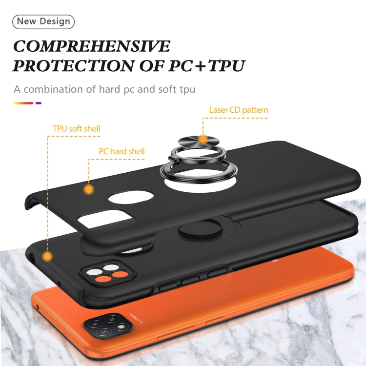 For Xiaomi Redmi 9C PC + TPU Shockproof Magnetic Protective Case with Invisible Ring Holder