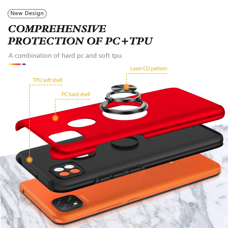 For Xiaomi Redmi 9C PC + TPU Shockproof Magnetic Protective Case with Invisible Ring Holder