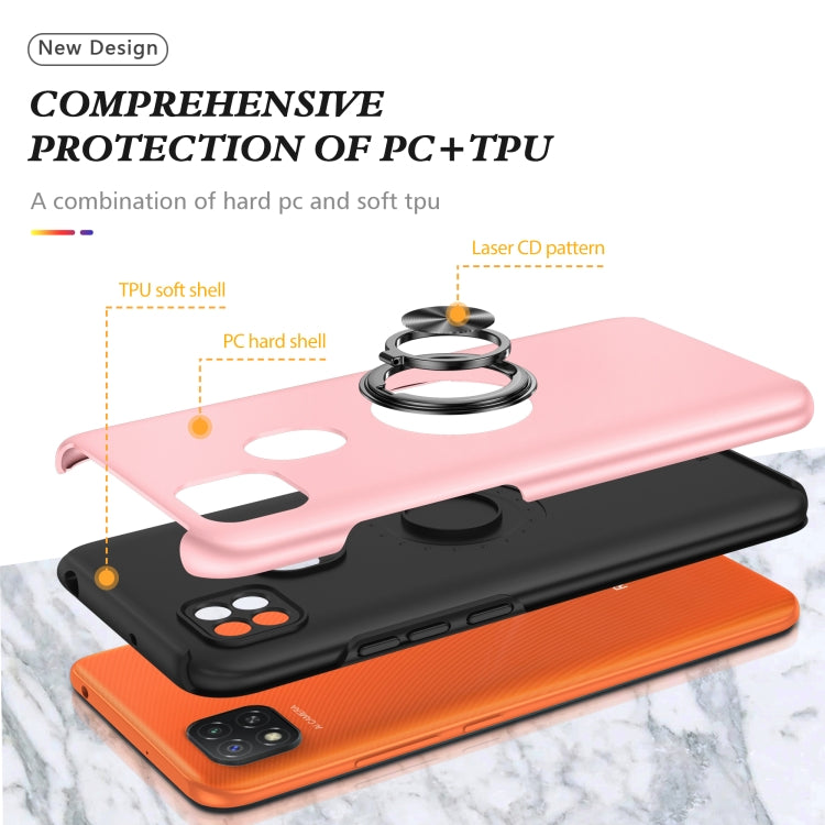 For Xiaomi Redmi 9C PC + TPU Shockproof Magnetic Protective Case with Invisible Ring Holder
