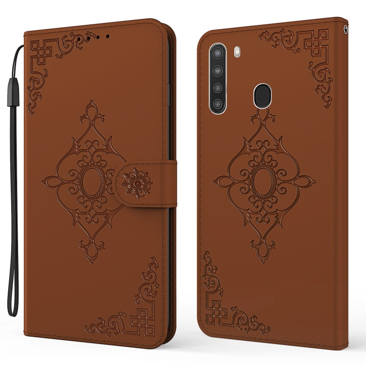 For Samsung Galaxy A21 US Version Embossed Fortune Flower Pattern Horizontal Flip Leather Case with Holder & Card Slot & Wallet & Lanyard