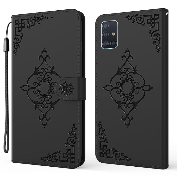For Samsung Galaxy A51 4G Embossed Fortune Flower Pattern Horizontal Flip Leather Case with Holder & Card Slot & Wallet & Lanyard
