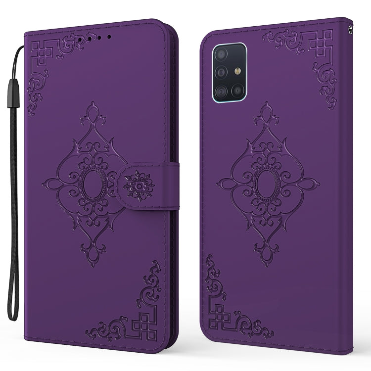 For Samsung Galaxy A51 4G Embossed Fortune Flower Pattern Horizontal Flip Leather Case with Holder & Card Slot & Wallet & Lanyard