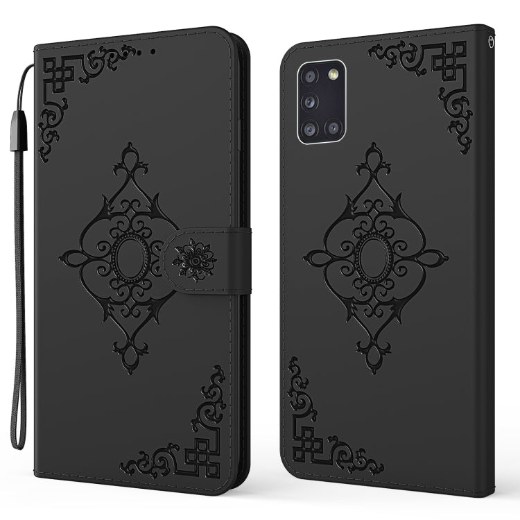 For Samsung Galaxy A31 Embossed Fortune Flower Pattern Horizontal Flip Leather Case with Holder & Card Slot & Wallet & Lanyard
