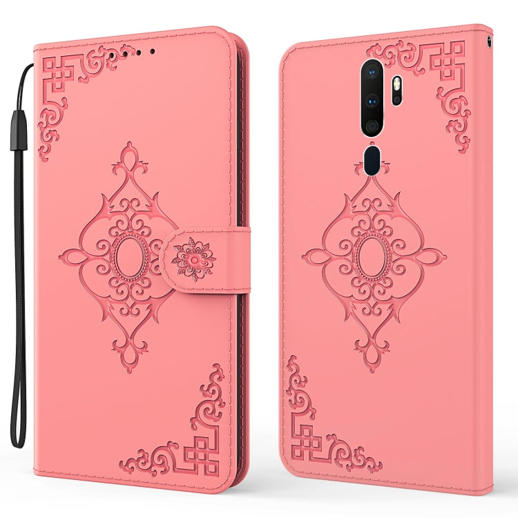 For OPPO A9 2020 Embossed Fortune Flower Pattern Horizontal Flip Leather Case with Holder & Card Slot & Wallet & Lanyard