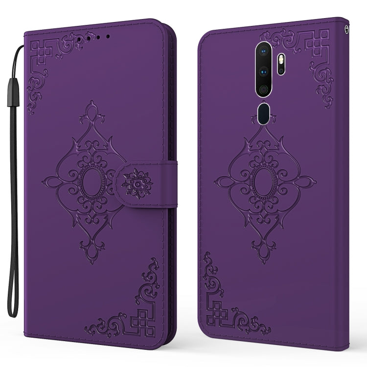 For OPPO A9 2020 Embossed Fortune Flower Pattern Horizontal Flip Leather Case with Holder & Card Slot & Wallet & Lanyard