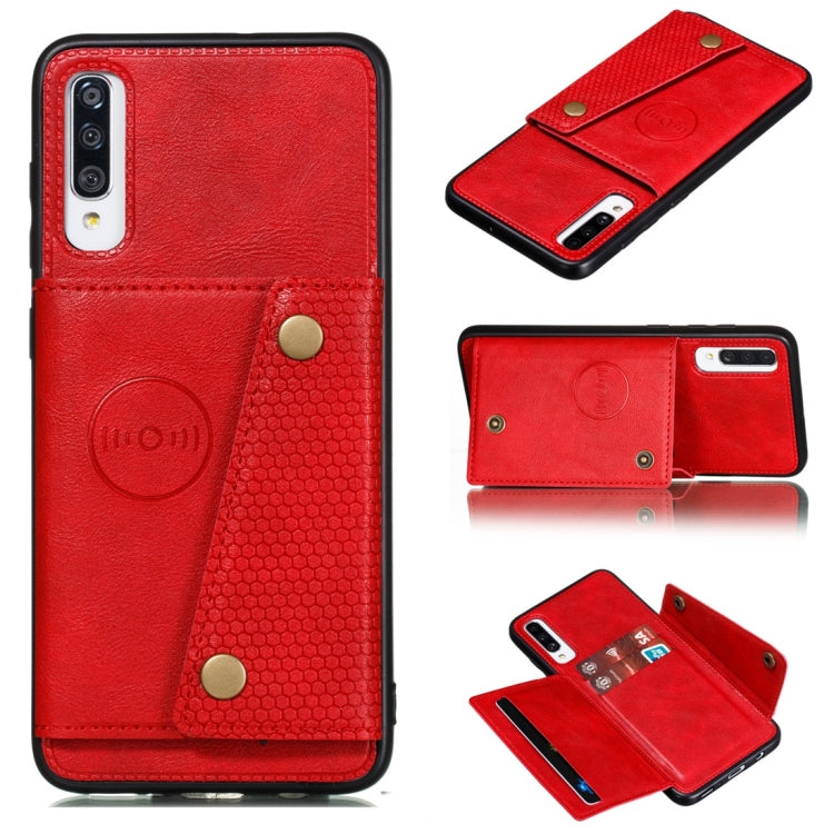 For Galaxy A70s Shockproof Magnetic PU + TPU Protective Case with Card Slots