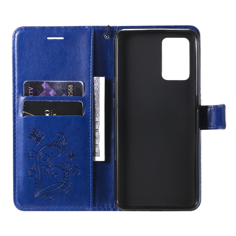 For OPPO A74 4G / F19 4G Pressed Printing Butterfly Pattern Horizontal Flip PU Leather Case with Holder & Card Slots & Wallet & Lanyard