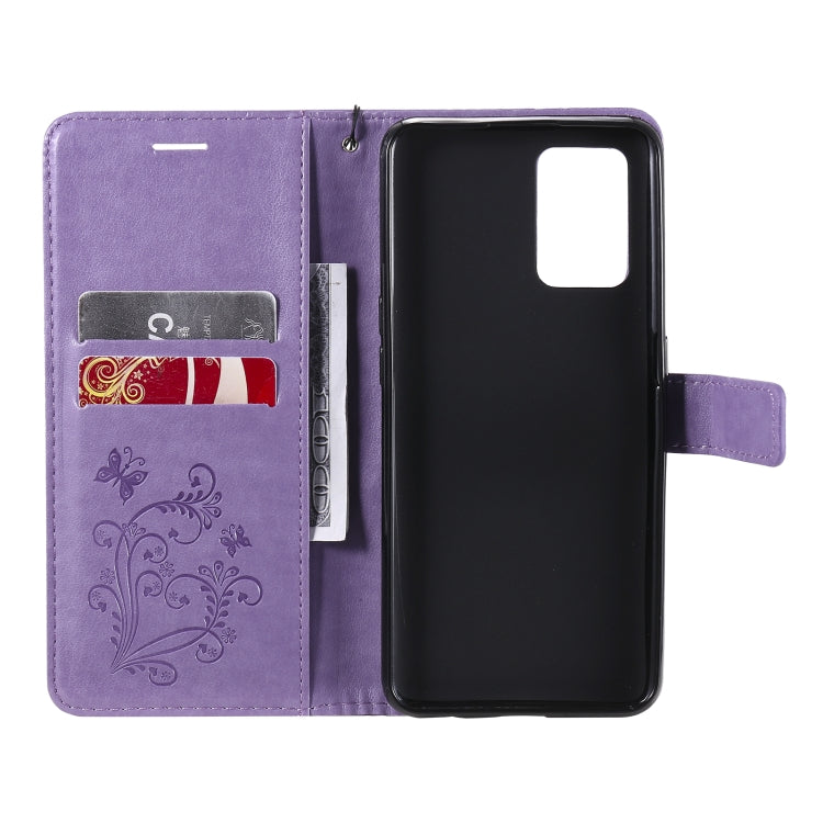 For OPPO A74 4G / F19 4G Pressed Printing Butterfly Pattern Horizontal Flip PU Leather Case with Holder & Card Slots & Wallet & Lanyard