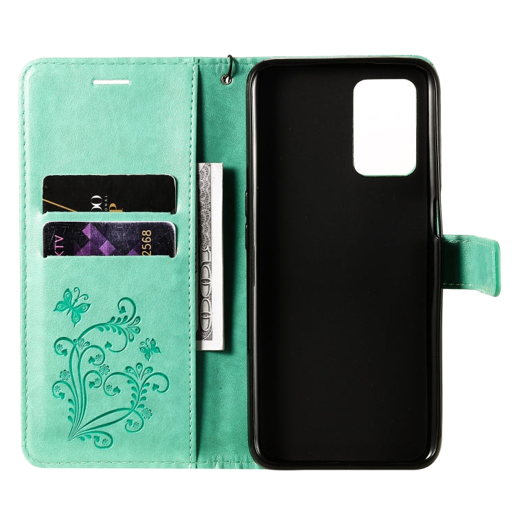 For OPPO Realme V13 Pressed Printing Butterfly Pattern Horizontal Flip PU Leather Case with Holder & Card Slots & Wallet & Lanyard