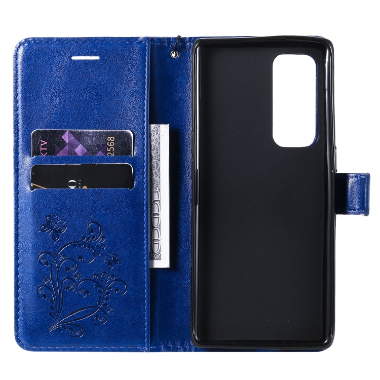 For OPPO Reno5 Pro+ 5G / Find X3 Neo Pressed Printing Butterfly Pattern Horizontal Flip PU Leather Case with Holder & Card Slots & Wallet & Lanyard
