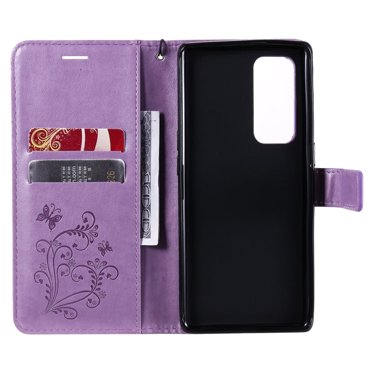 For OPPO Reno5 Pro+ 5G / Find X3 Neo Pressed Printing Butterfly Pattern Horizontal Flip PU Leather Case with Holder & Card Slots & Wallet & Lanyard