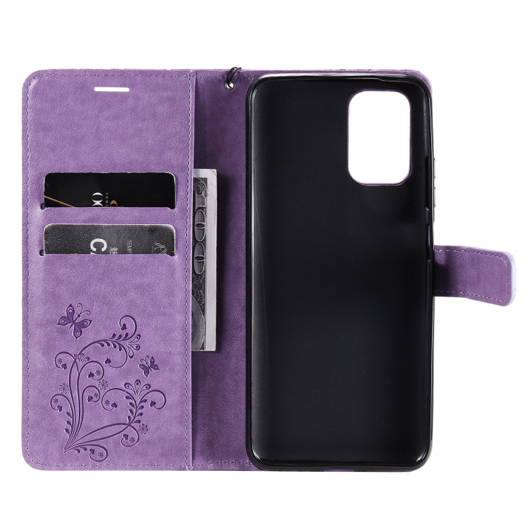 For Xiaomi Redmi Note 10 4G Pressed Printing Butterfly Pattern Horizontal Flip PU Leather Case with Holder & Card Slots & Wallet & Lanyard