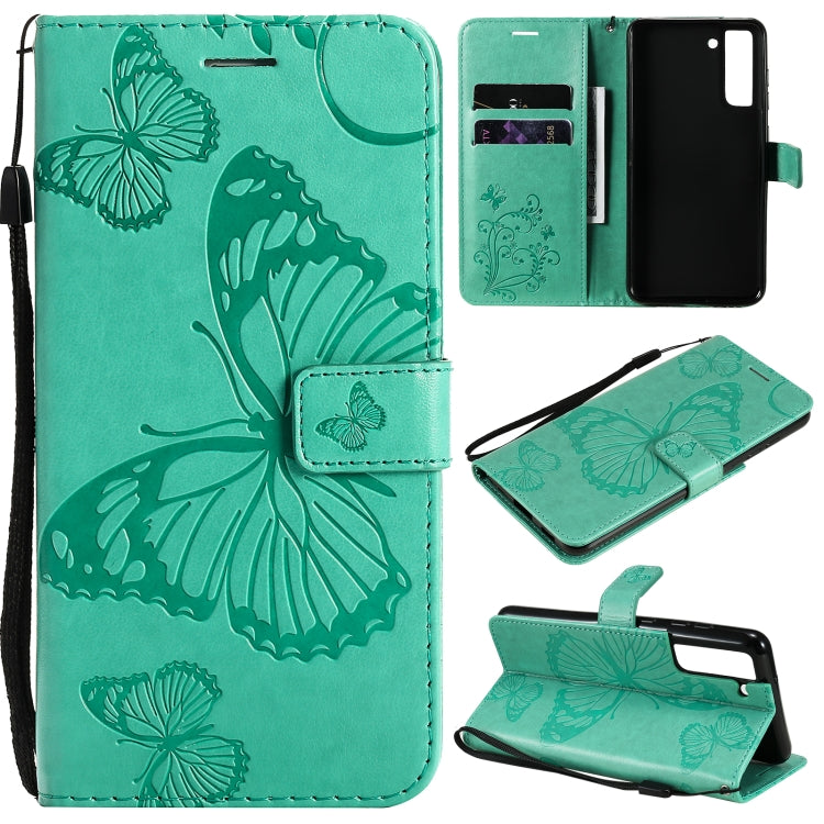 For Samsung Galaxy S21 FE Pressed Printing Butterfly Pattern Horizontal Flip PU Leather Case with Holder & Card Slots & Wallet & Lanyard