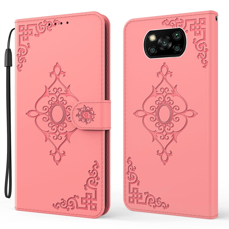 For Xiaomi Poco X3 NFC Embossed Fortune Flower Pattern Horizontal Flip Leather Case with Holder & Card Slot & Wallet & Lanyard
