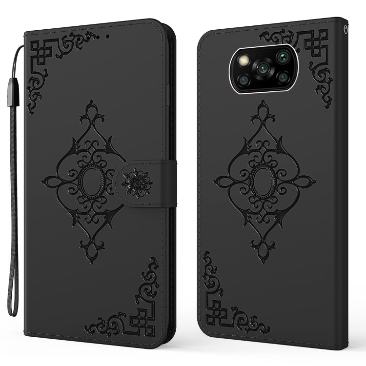 For Xiaomi Poco X3 NFC Embossed Fortune Flower Pattern Horizontal Flip Leather Case with Holder & Card Slot & Wallet & Lanyard