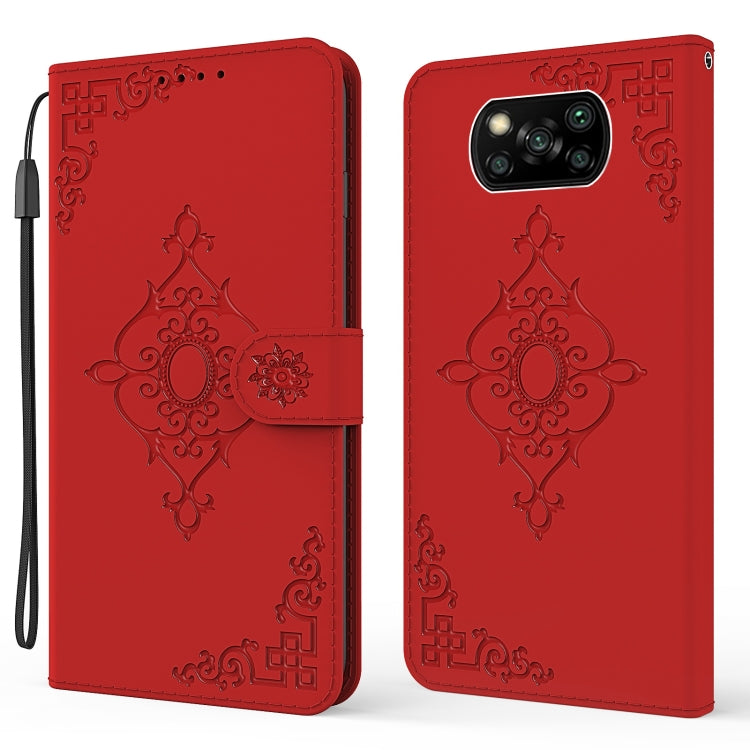 For Xiaomi Poco X3 NFC Embossed Fortune Flower Pattern Horizontal Flip Leather Case with Holder & Card Slot & Wallet & Lanyard