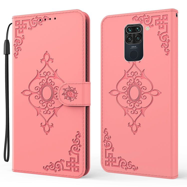 For Xiaomi Redmi Note 9 Embossed Fortune Flower Pattern Horizontal Flip Leather Case with Holder & Card Slot & Wallet & Lanyard